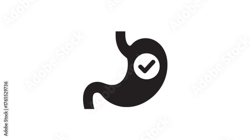 Stomach icon with check mark healthy digestion concept vector glyph symbol isolated on white background