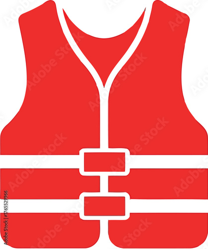 Bright red safety vest with white straps for water activities and emergencies