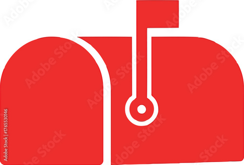 Red mailbox symbol with flag raised for mail delivery and collection