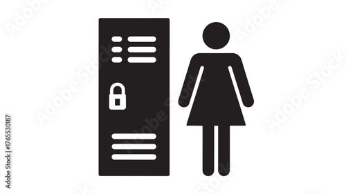 Locker room icon with female figure simple flat vector illustration for signage and wayfinding isolated on white background