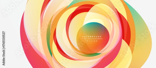 Abstract colorful layers create dynamic circular design. Soft gradients blend, forming vibrant visual experience. Modern background element.