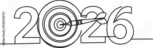 2026 year continuous line drawing with target and arrow vector