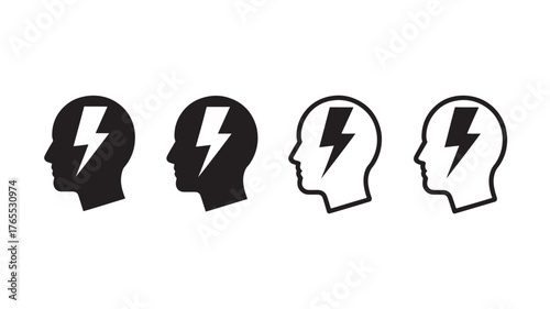 Head with lightning bolt icon representing mental health issues vector illustration for web and app design isolated on white background