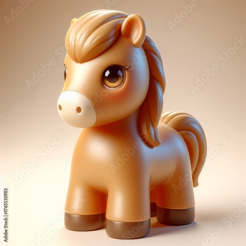 Cute 3d cartoon horse with large expressive eyes, smooth glossy finish, perfect for children content or playful design projects.
