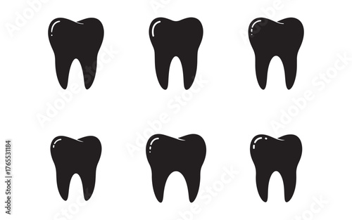 Dental health concept illustration showing healthy teeth in black silhouette isolated on a white background depicting oral hygiene and care