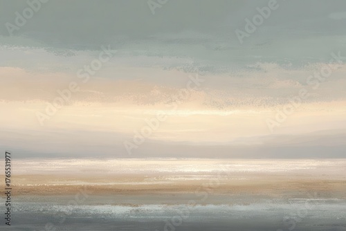 Abstract Coastal Scene Serene Beach Painting for Design