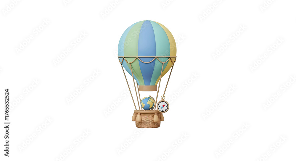 Fototapeta premium Hot air balloon with globe and compass adventure travel icon