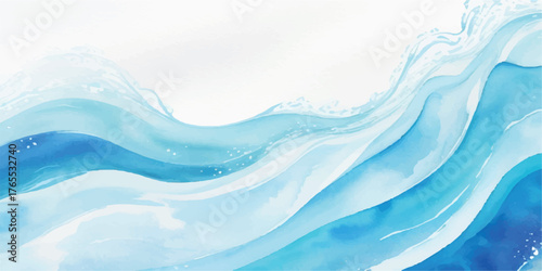 Abstract watercolor ocean waves flowing blue lines with splash effect perfect for backgrounds and textures