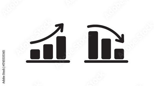 Set of graph icons showing growth and decline simple flat vector design elements for business and finance isolated on white background