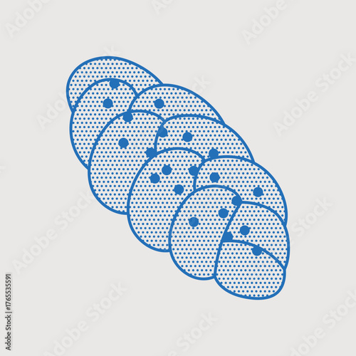 Challah with raisins. Line art, minimalist style. Vector illustration. Bakery collection.