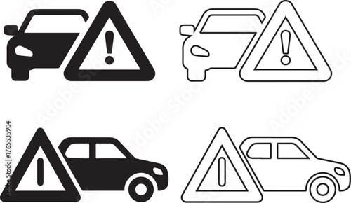 Car warning sign vector illustration set for accident alert design