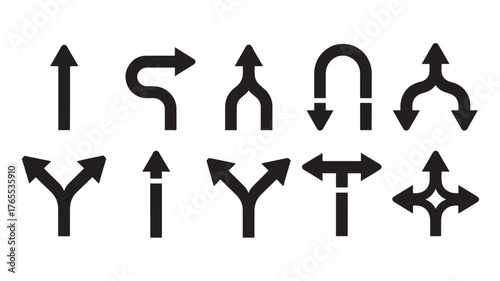 Set of black arrow icons simple direction symbols for navigation and interface design isolated on white background
