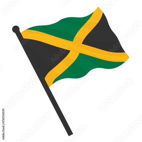 Waving flag of Jamaica country. Isolated Jamaica flag.