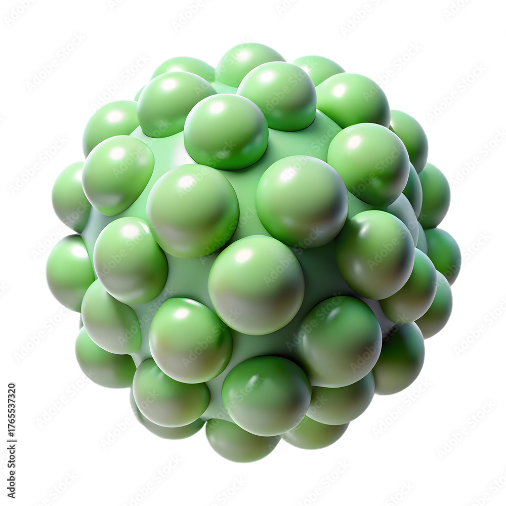 Fototapeta premium A mesmerizing arrangement of smooth, luminous green orbs clustered on a spherical surface design.