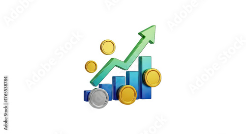 Financial growth chart with upward arrow and coins illustration