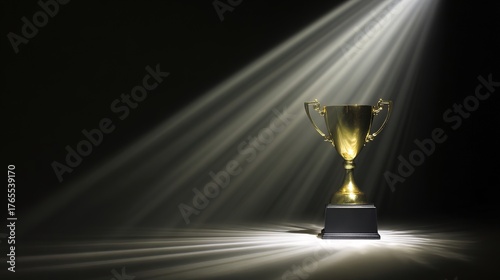 elite. A shining gold trophy on a velvet podium with dramatic spotlight. event key visuals, club posters, designed for fitness apps and gym onboarding, drives event promotion.