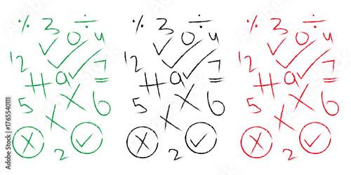 Hand drawn math symbols, numbers and equations