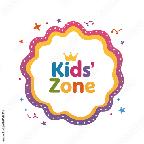 Vibrant Kids' Zone Badge with Playful Wavy Frame and Stars