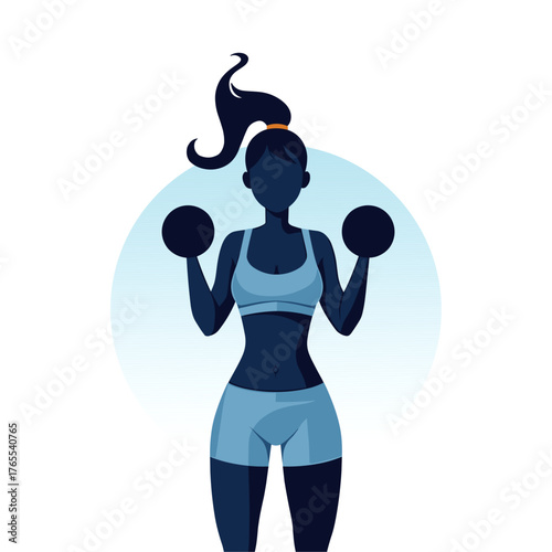 Fitness Woman Silhouette with Dumbbells