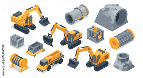 Isometric construction equipment and industrial machinery set