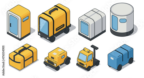 Isometric set of modern delivery and transport containers