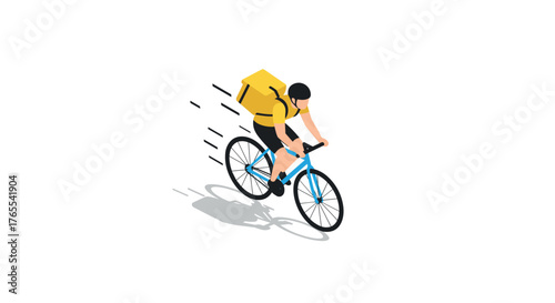 Isometric bicycle delivery: dynamic urban cyclist with backpack