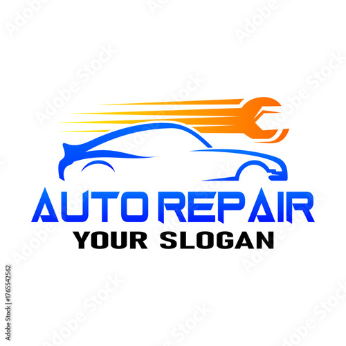 Automotive style car logo design with a silhouette of a sports vehicle icon. Vector illustration.