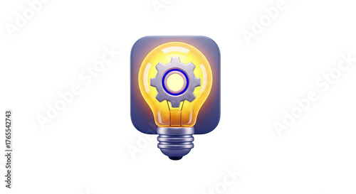 Glowing light bulb with gear icon representing idea and setting solution