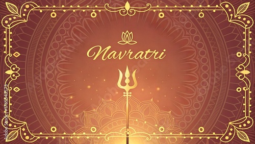 Minimal Navaratri Greeting Card with Saffron Gradient and Golden Trishul Design