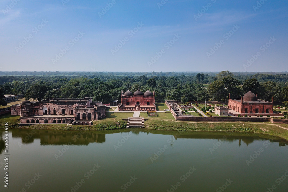 Fototapeta premium Aerial drone view of a Mosque in Bangladesh
