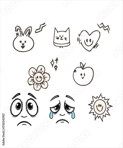 Whimsical Doodles and Emotional Cartoon Faces Collection