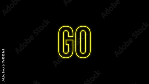 Neon 3 2 1 Go Countdown Animation. Glowing yellow countdown animation from 3,2,1 to Go on black background. For Video Intros and Game Start Screens