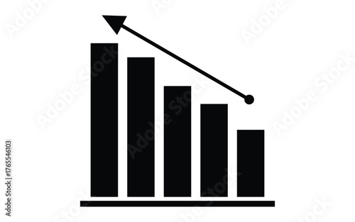 Downward Trend Chart Illustrating Decrease, Recession, or Decline with an Arrow