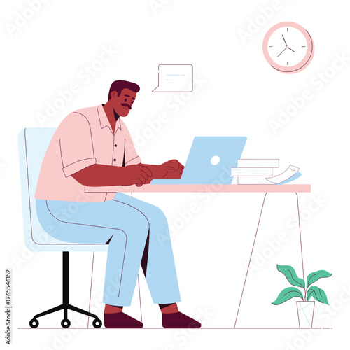 Employee staying late to finish office tasks – Illustration 
