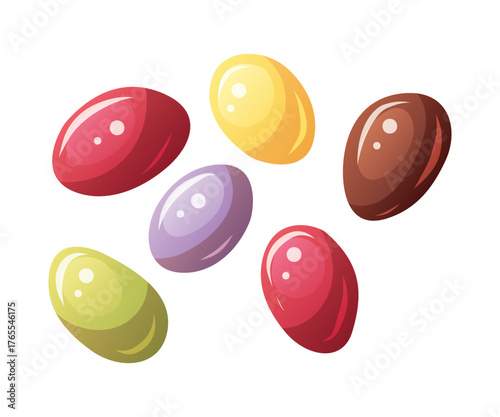 Set of Colorful chocolate nut  dragee. Isolated vector illustration.