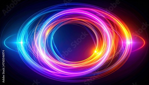 Concentric neon rings with dark center on glowing abstract background