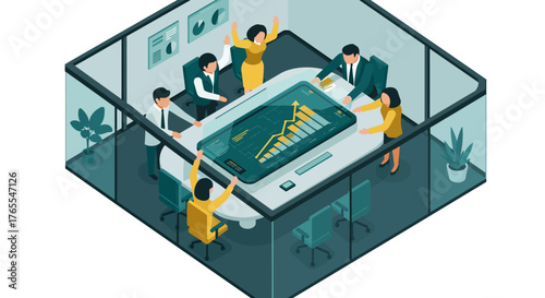 Isometric Business Team Celebrating Success Around a Table