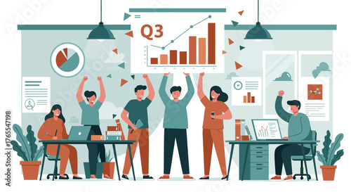 Team Celebrating Success with Financial Growth Chart