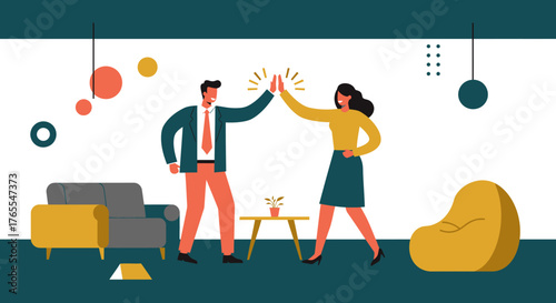 Business Colleagues Giving High Five, Celebrating Success.