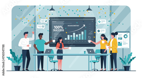 Successful Business Team Celebrating Achievement with Coffee