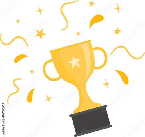 Golden trophy with confetti vector