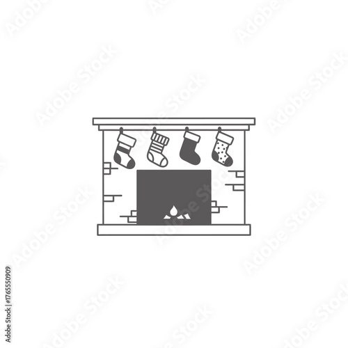 Cozy Christmas Fireplace with Hanging Stockings Illustration.