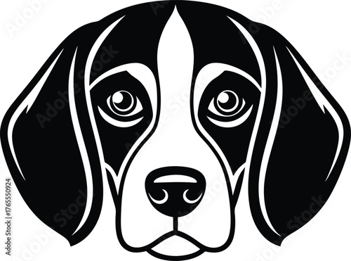 Black and white illustration of a beagle dog's face with large eyes canine animal