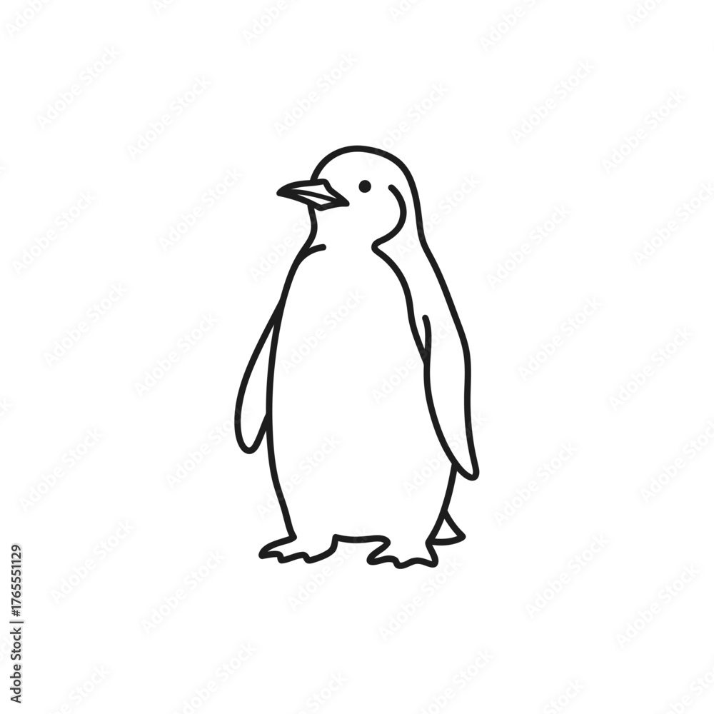 Naklejka premium Simple black and white line drawing of a penguin.