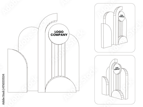 3d stand booth backdrop photo wall of fame with blank space logo company for preview event exhibition wedding. Vector editable sketch outline drawing coloring.