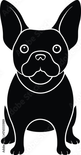 Black silhouette of a French bulldog sitting on a white background canine animal