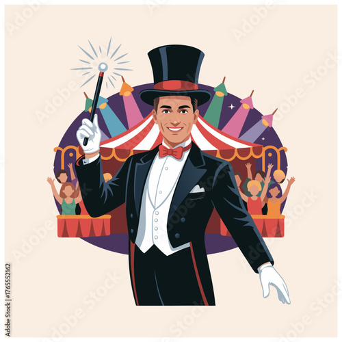 Vector illustration of a charismatic male magician performing.