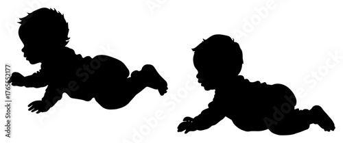 Crawling baby silhouettes set of two infants minimalist vector clipart for nursery design