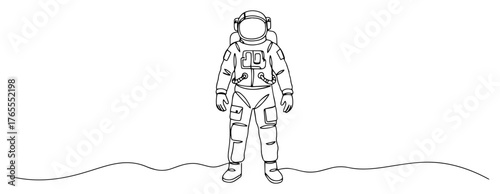 Astronaut standing on moon surface minimal continuous line vector drawing space exploration science concept