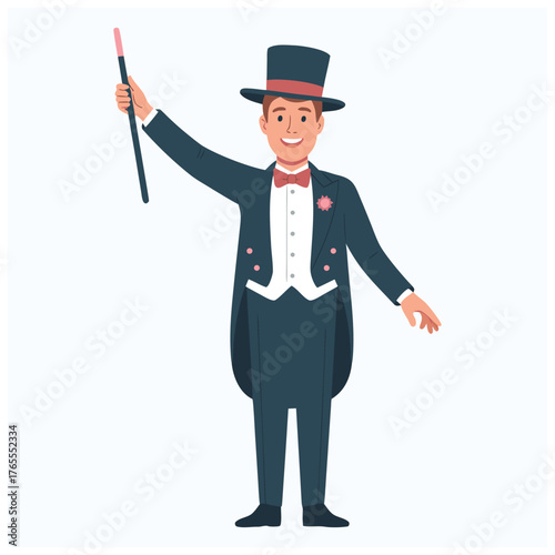 Vector illustration of a charismatic male magician performing.